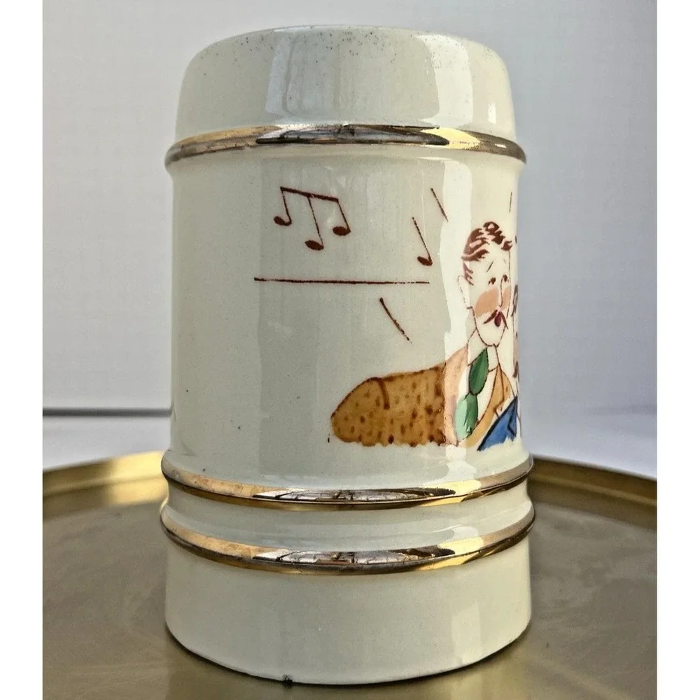 Beer Stein Barbershop Quartet Musical Theme Ceramic Gold Trim Vintage 5 5 inch